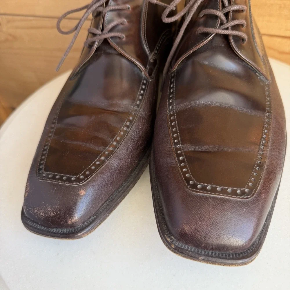 Mezlan Dress Shoes 9M Dark Brown Leather‎ Oxford Apron Square Toe Derby *Scuffs*